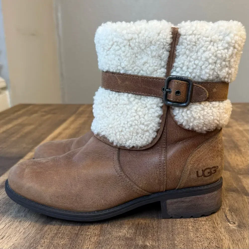 UGG Australia Blayre II Boot Heel Shearling Winter Chestnut Brown Women’s Sz 9